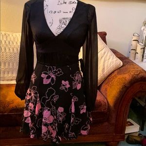 Angie Black & Pink Floral Skirt